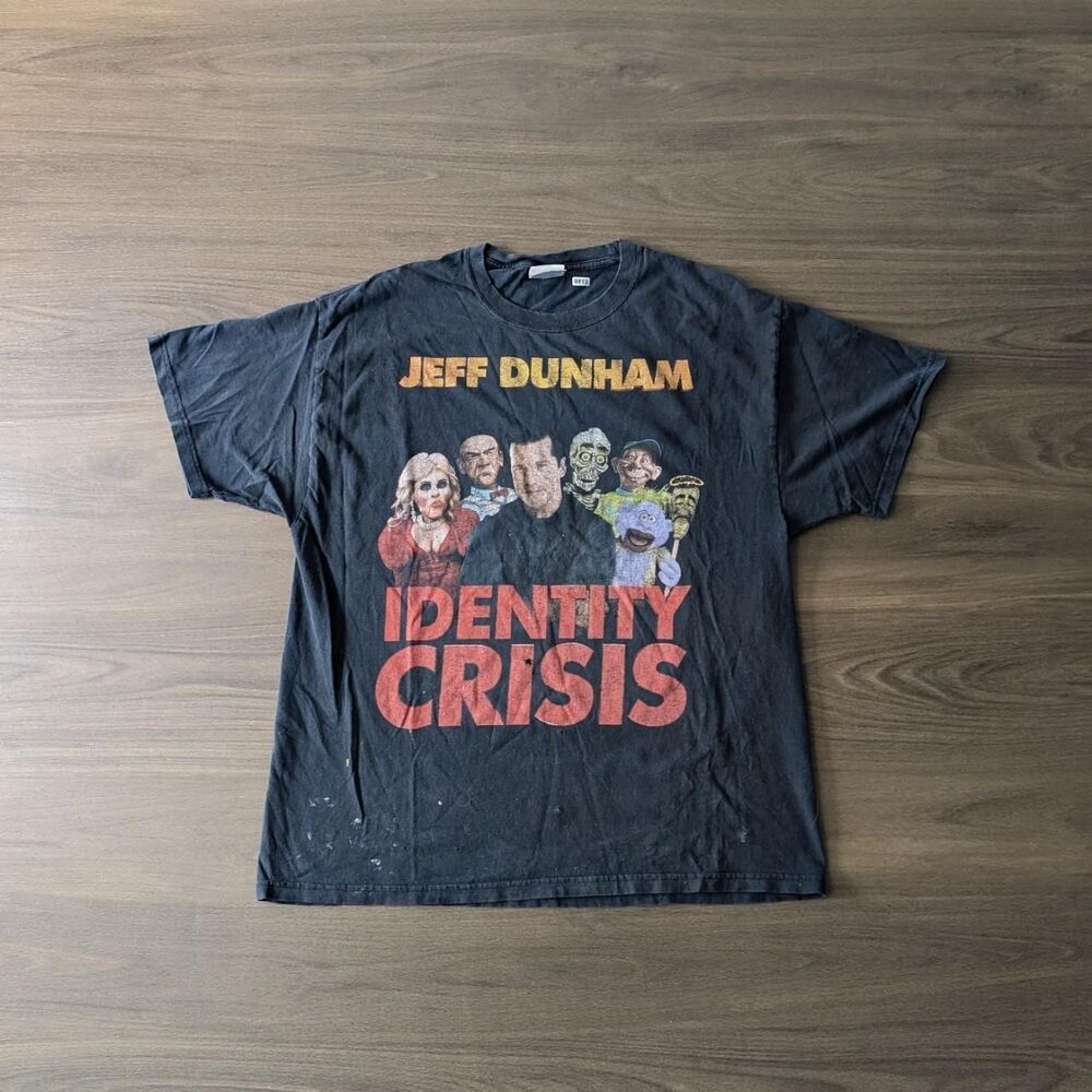 Y2K Jeff Dunham Identity Crisis Thrashed 2010 Tour Tshirt Faded Black Hanes XL